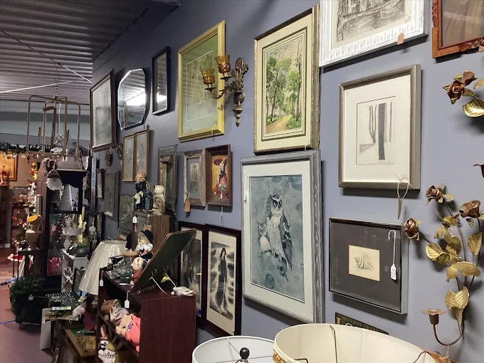 Curated antique shop interior with vintage furnishings
